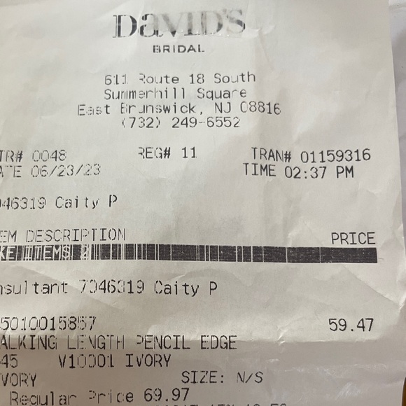 David’s Bridal Walking/Ballet/Knee Length (60”) Pencil Edge Ivory Veil - Picture 2 of 2